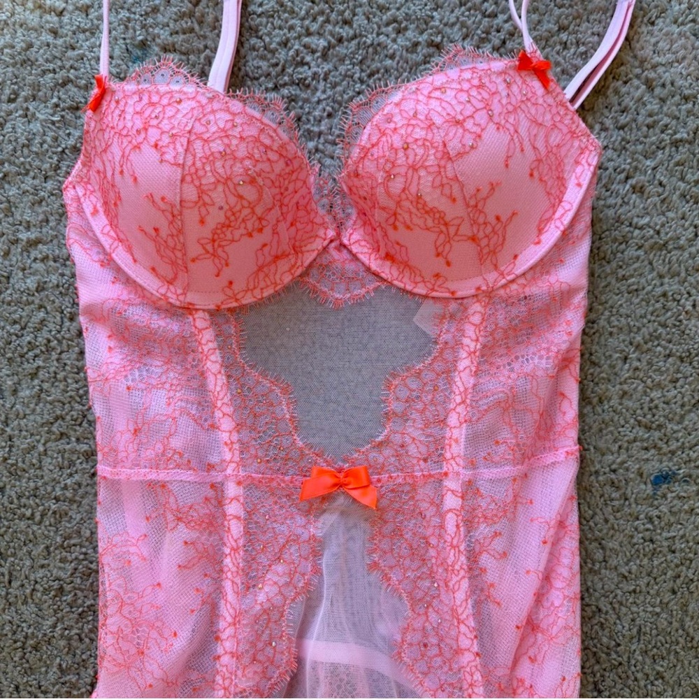 Victoria's Secret Pink and Orange Lace Chemise